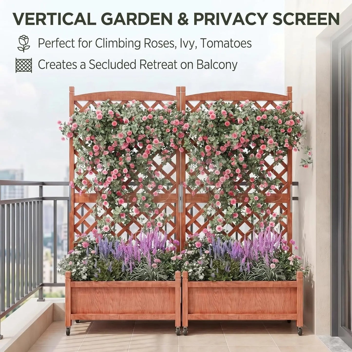 Garvee Mobile Wooden Garden Bed with Trellis (2-Pack)
