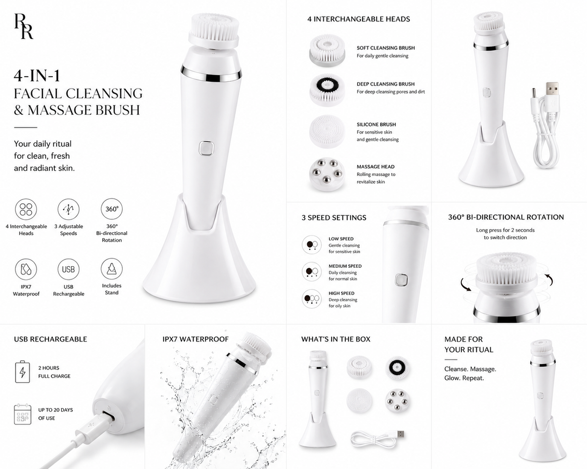 4-in-1 Facial Cleansing &amp; Massage Brush
