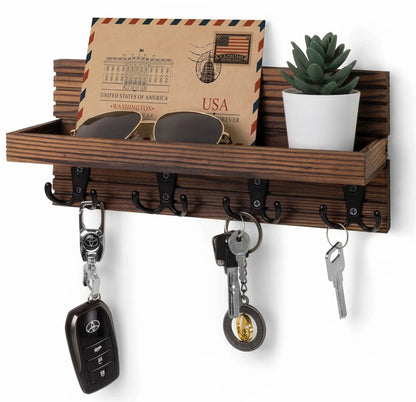 Modern Rustic Wall-Mounted Key Holder & Mail Shelf
