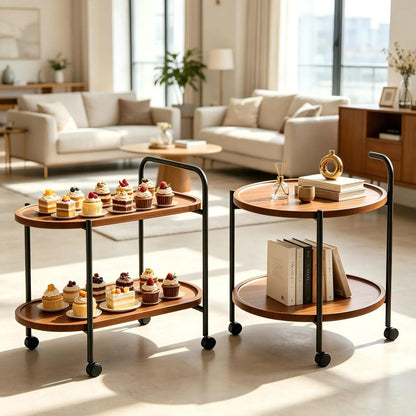 Modern 2-Tier Mobile Bar Cart & Side Table – Rolling Beverage & Serving Trolley