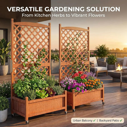 Garvee Mobile Wooden Garden Bed with Trellis (2-Pack)