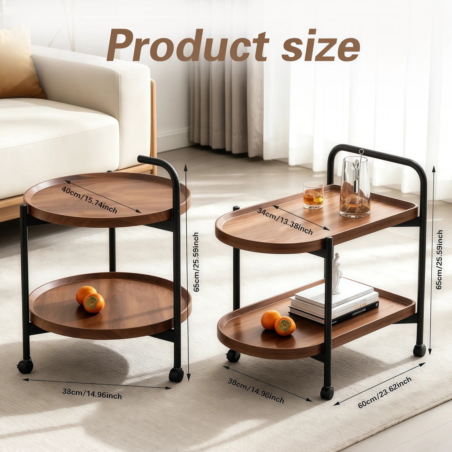 Modern 2-Tier Mobile Bar Cart & Side Table – Rolling Beverage & Serving Trolley