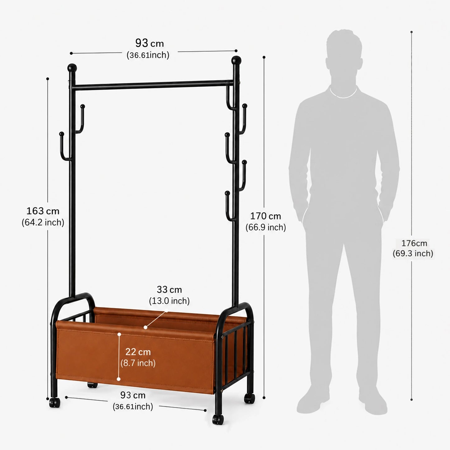 Mobile Clothes Rack with Shelves – Black
