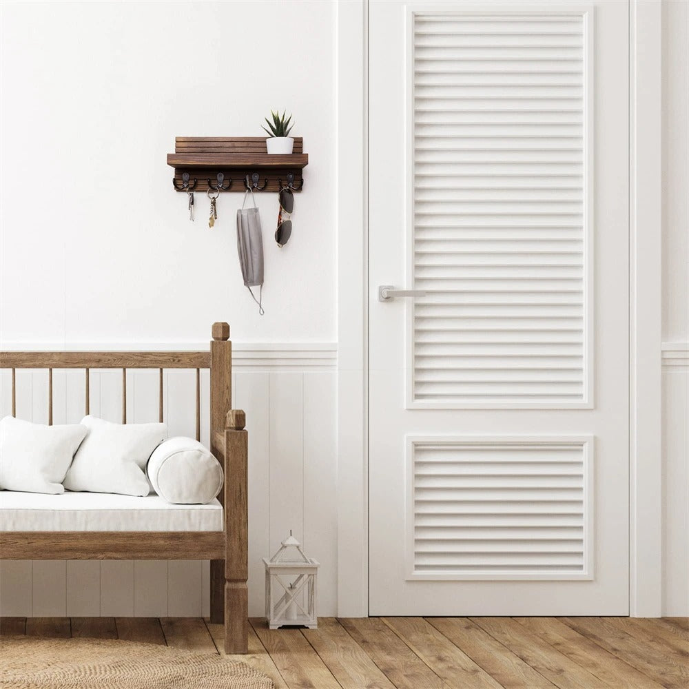 Modern Rustic Wall-Mounted Key Holder & Mail Shelf