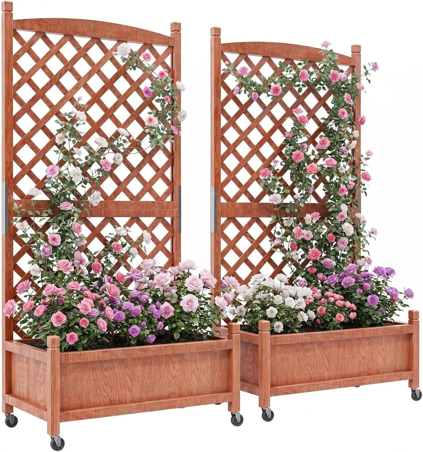 Garvee Mobile Wooden Garden Bed with Trellis (2-Pack)