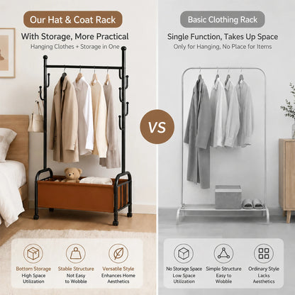 Mobile Clothes Rack with Shelves – Black
