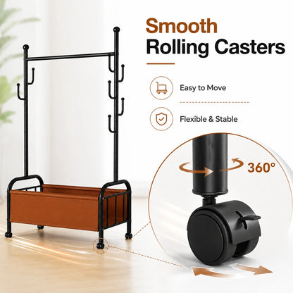 Mobile Clothes Rack with Shelves – Black