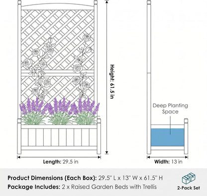 Garvee Mobile Wooden Garden Bed with Trellis (2-Pack)
