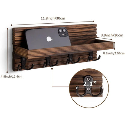 Modern Rustic Wall-Mounted Key Holder & Mail Shelf