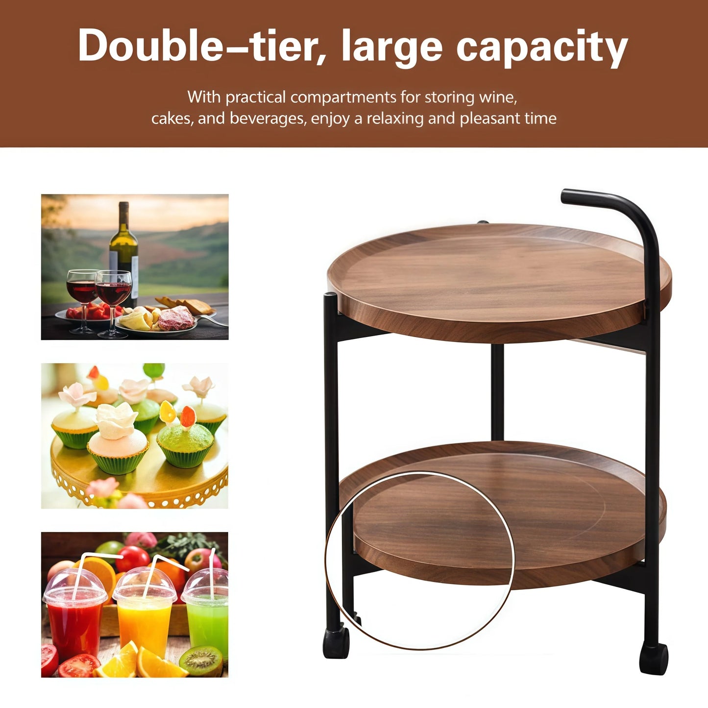 Modern 2-Tier Mobile Bar Cart & Side Table – Rolling Beverage & Serving Trolley