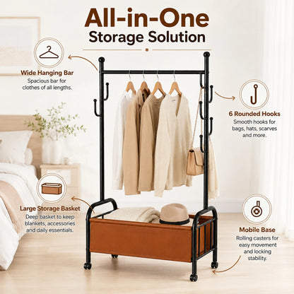 Mobile Clothes Rack with Shelves – Black