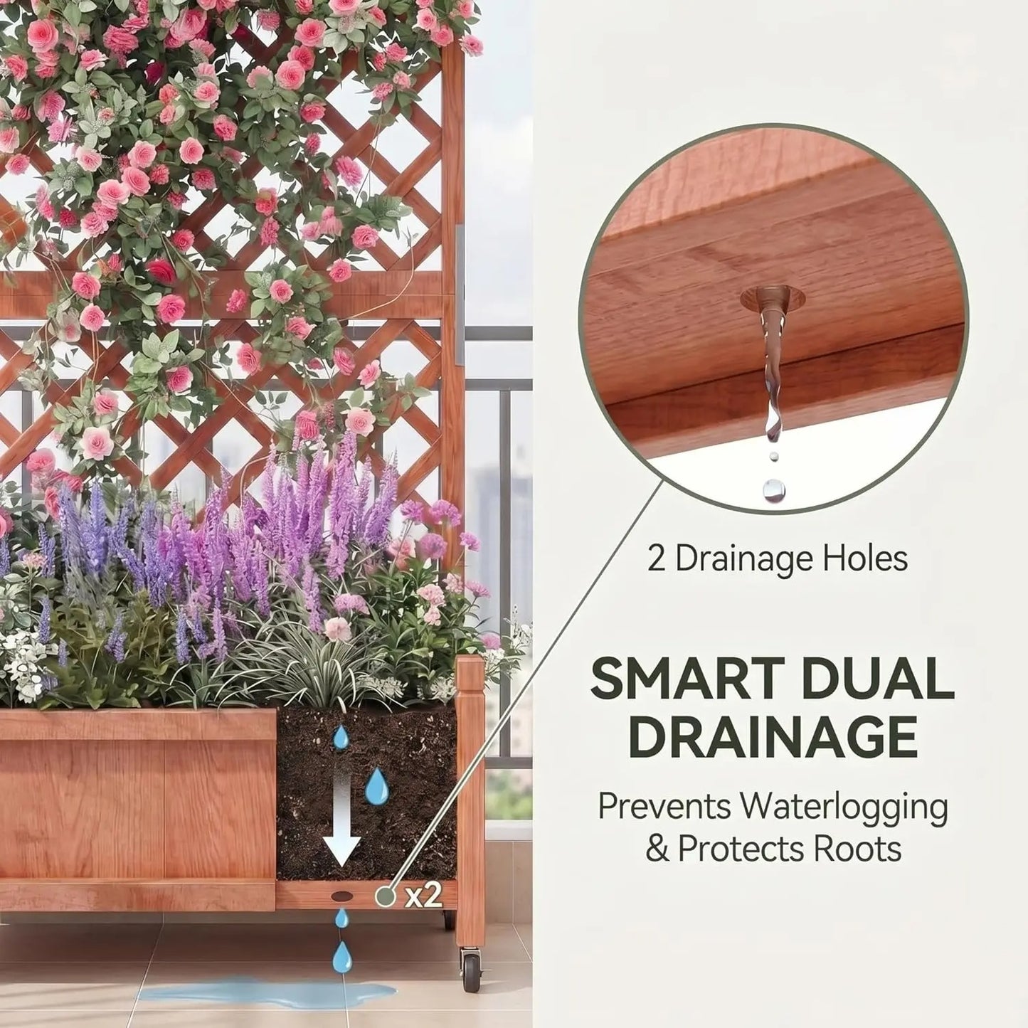 Garvee Mobile Wooden Garden Bed with Trellis (2-Pack)