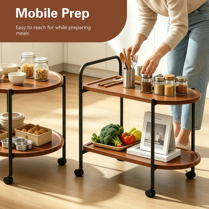 Modern 2-Tier Mobile Bar Cart & Side Table – Rolling Beverage & Serving Trolley