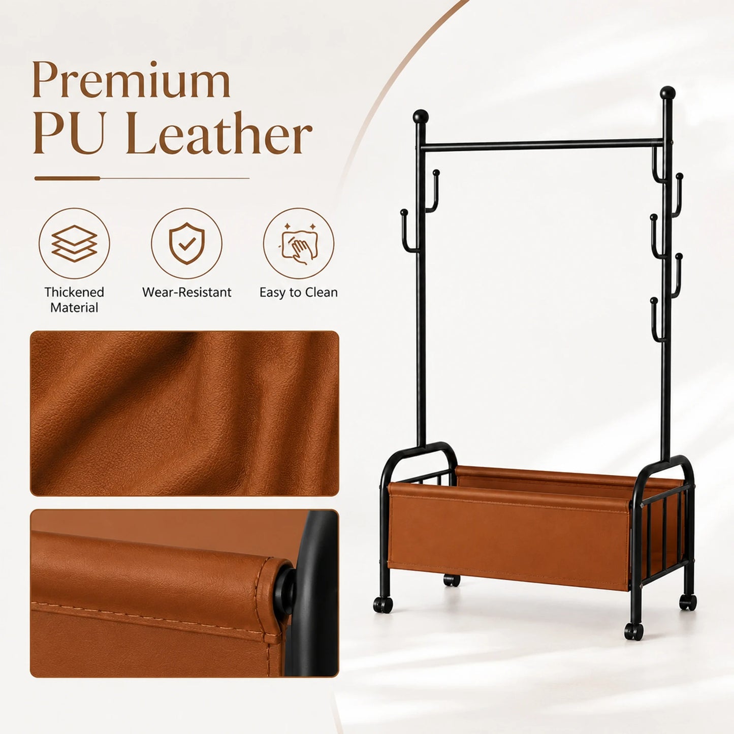 Mobile Clothes Rack with Shelves – Black