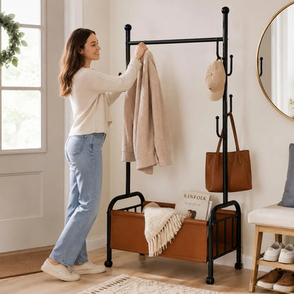 Mobile Clothes Rack with Shelves – Black